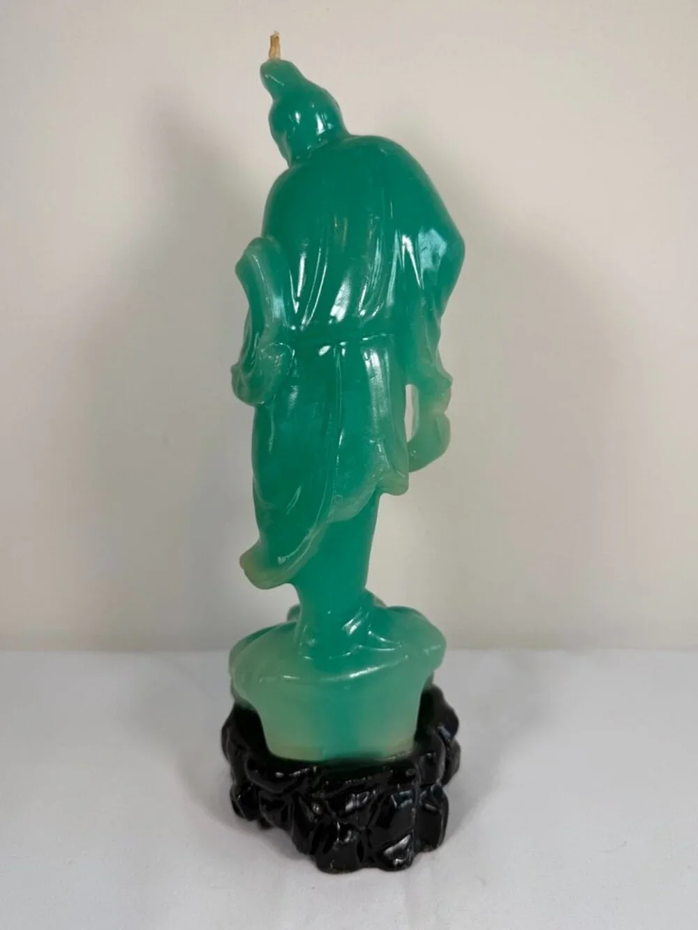 Mid Century Faux Jade Green Wax Chinese Immortal Figural Candle Vintage